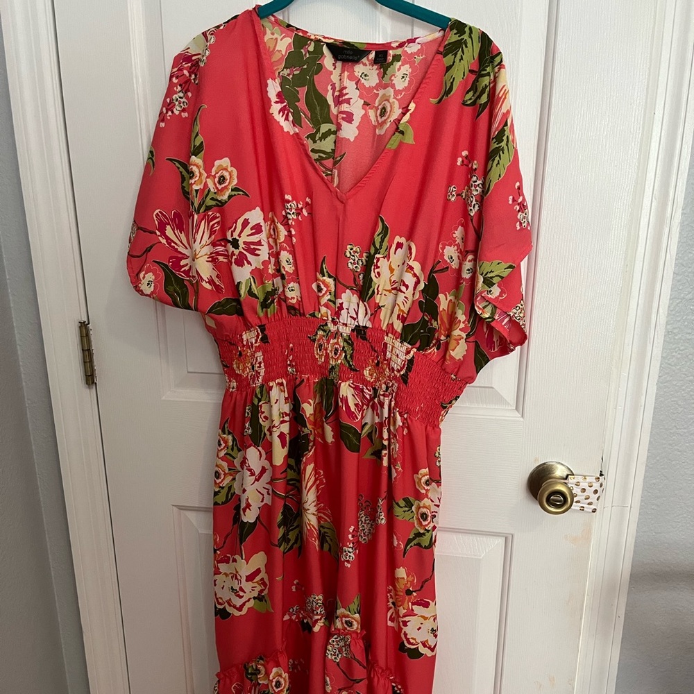 XL Coral floral hi-lo dress